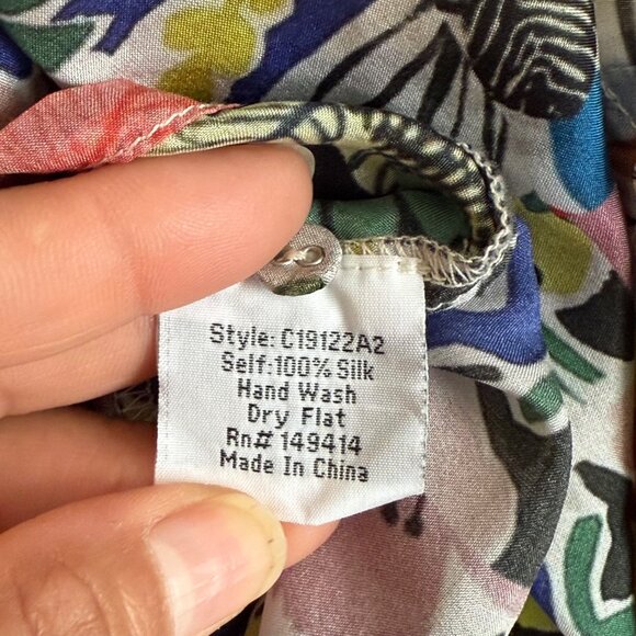 Johnny Was Chelsea Astra Floral Button-Up Silk Blouse With Roll Tab Sleeves - Picture 10 of 10